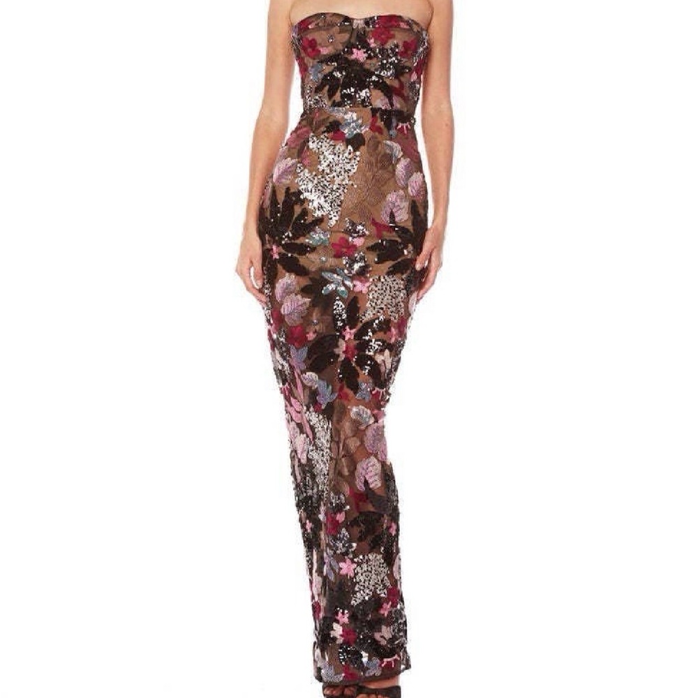 Floral Strapless Evening Gown